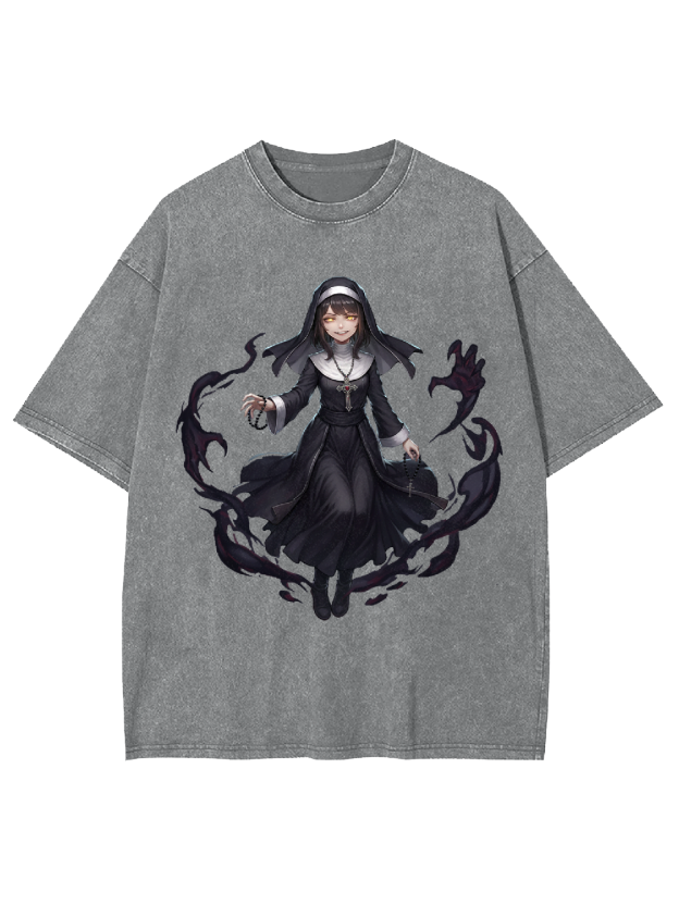 Dark Comic Nun Washed Tshirt