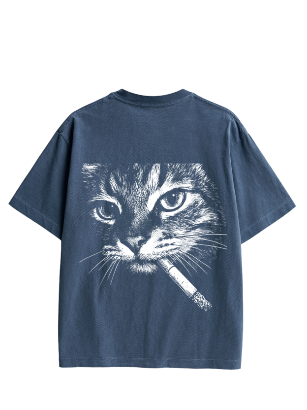 Sad Cat Energy Double Sided Print Washed TShirt