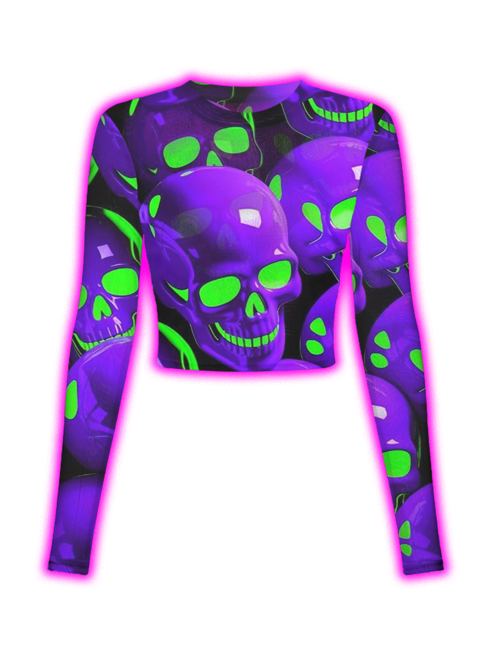 Neon Skull Crop Mesh Top