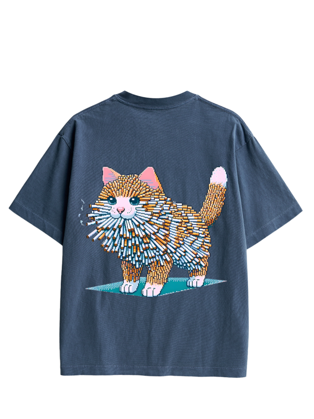 Cigarette Cat Double Sided Print Washed TShirt