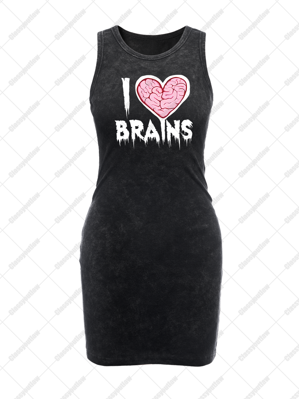 I LOVE BRAINS VINTAGE BODYCON TANK DRESS