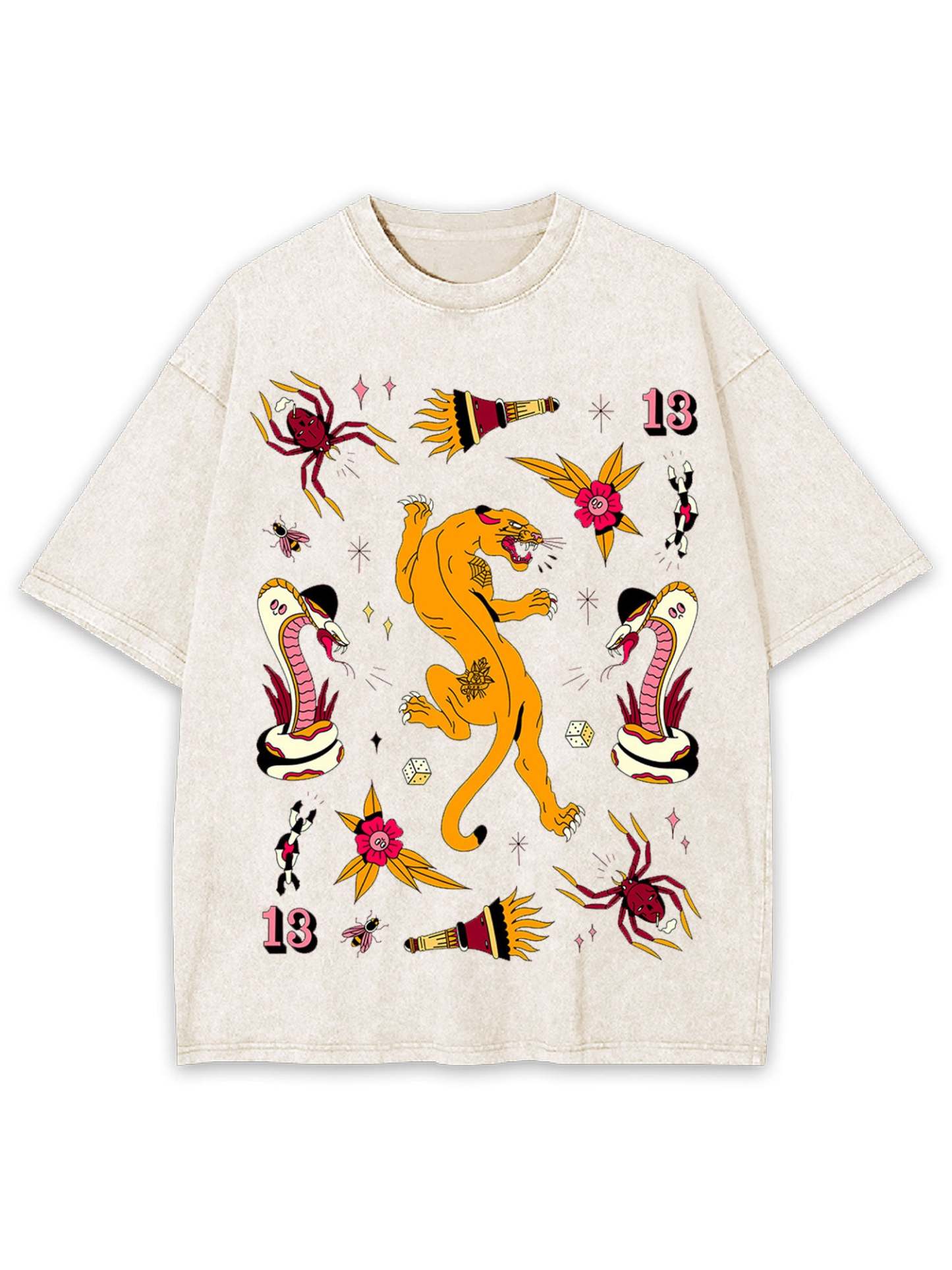 Old School Leopard Washed Tshirt