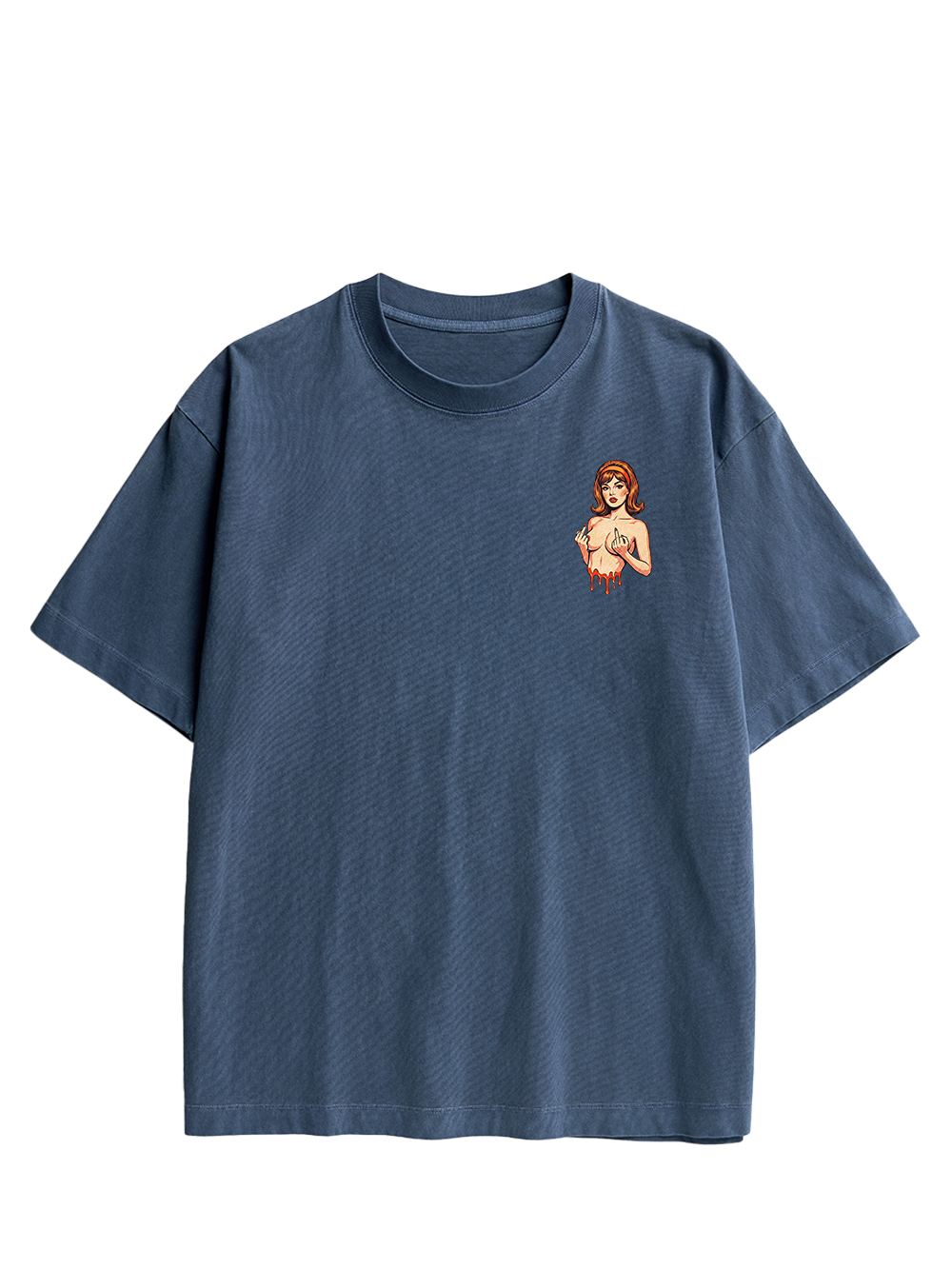 DRIPPING PIN-UP MIDDLE FINGER AAA DOUBLE SIDED PRINT WASHED TSHIRT