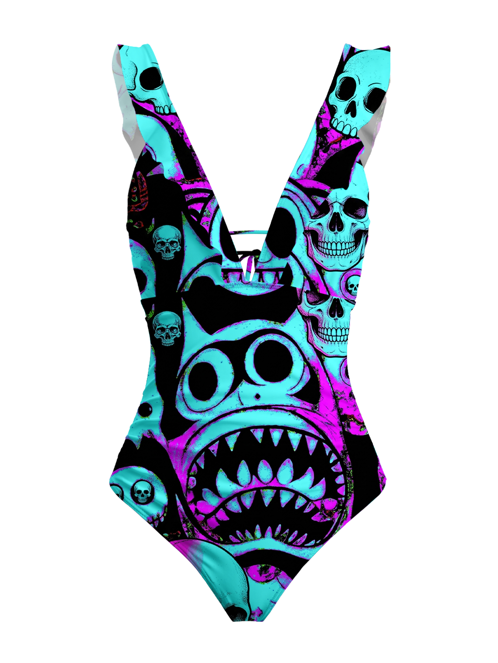SKULL MONSTER V-NECK ONE PIECE SWIMSUIT