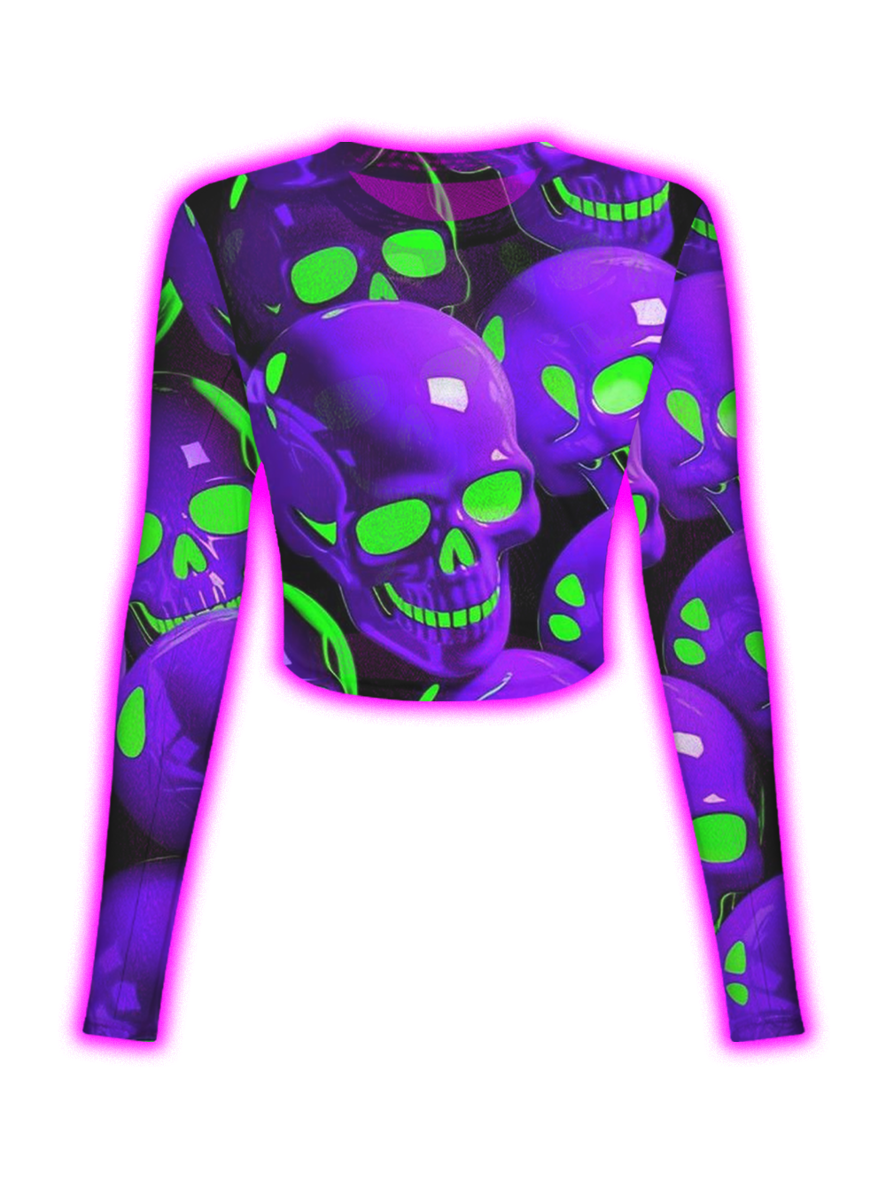 Neon Skull Crop Mesh Top
