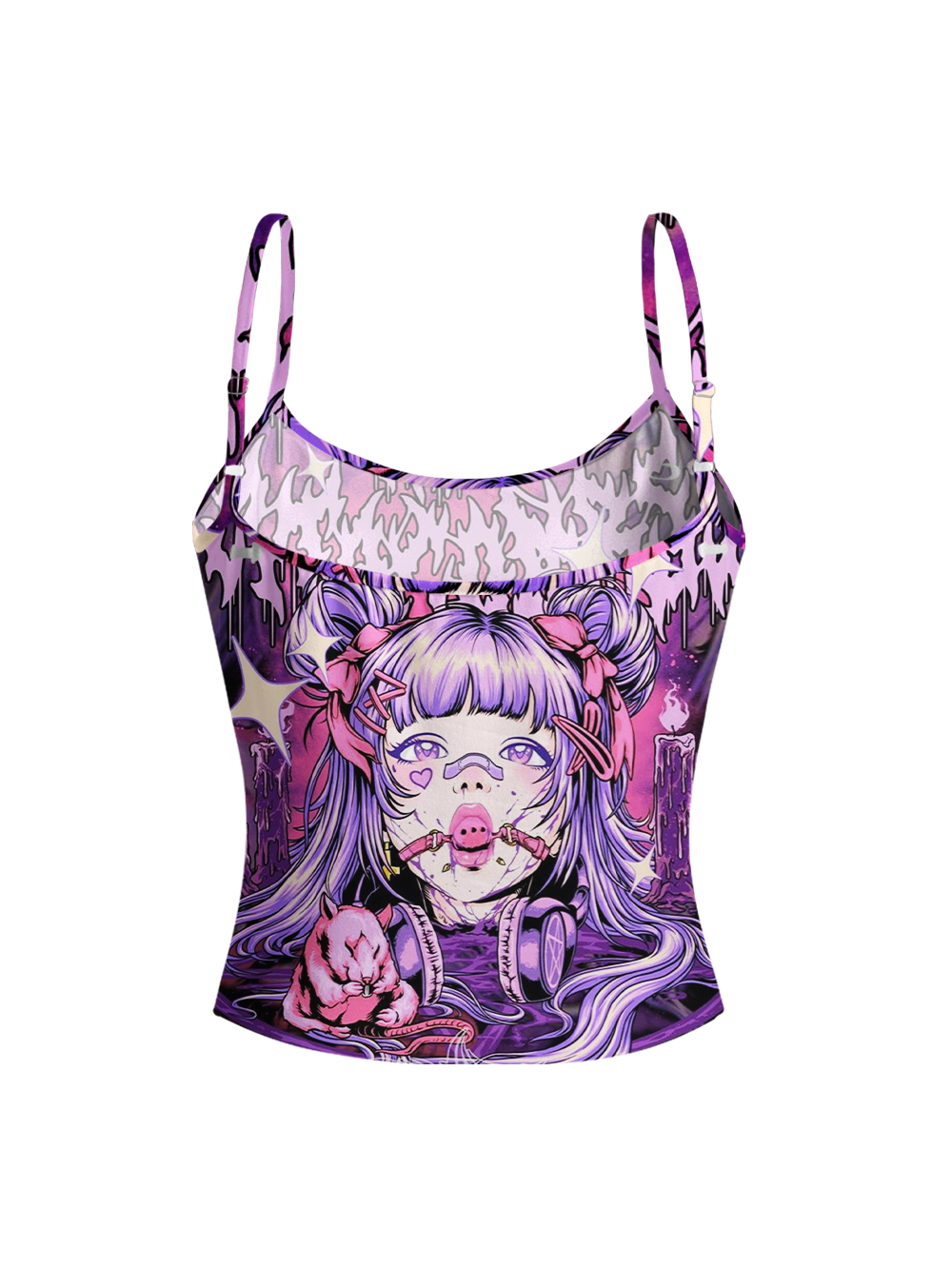 DESIRE PURPLE FULL-PRINT SPAGHETTI-STRAP TOP