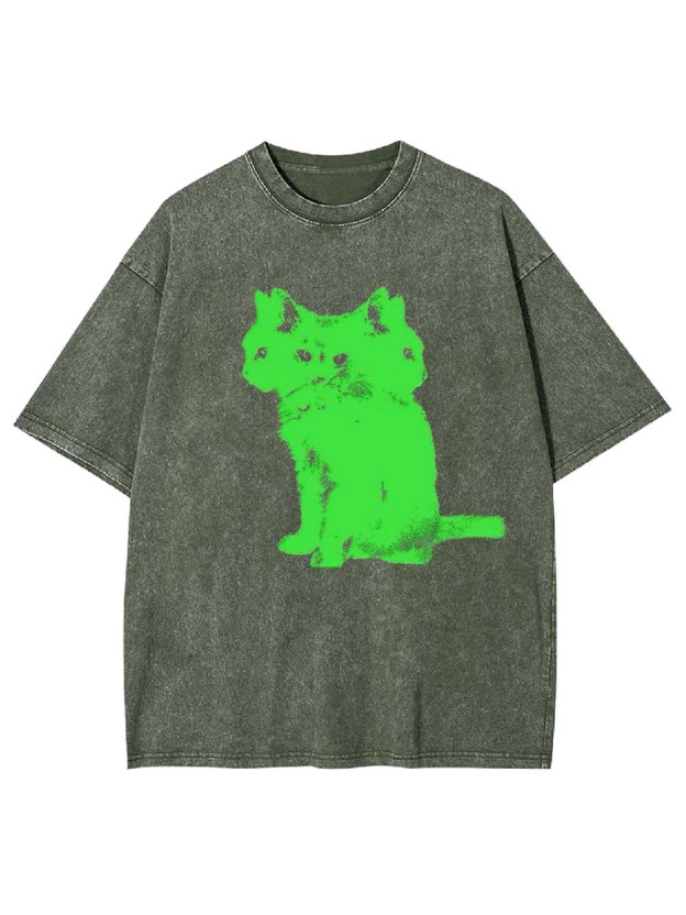Three Headed Cat Washed Tshirt