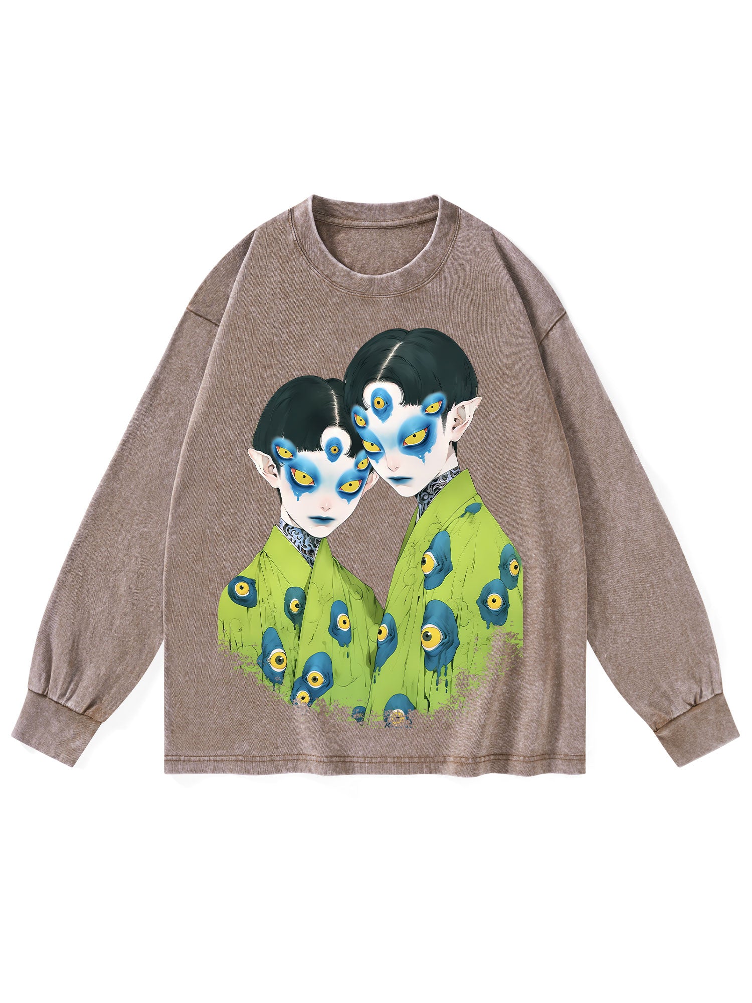 MYSTERIOUS TWIN EYES WASHED LONG-SLEEVE TSHIRT
