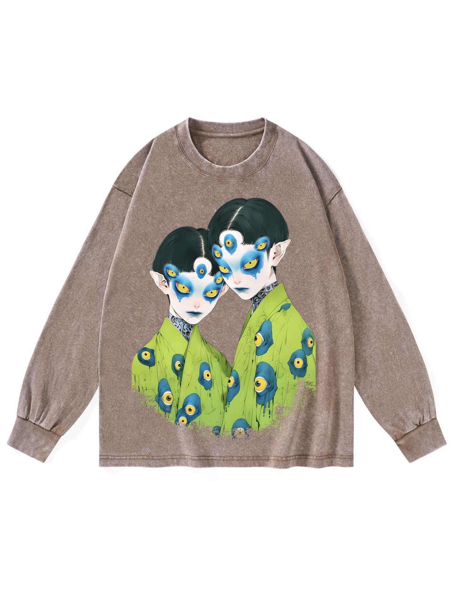 MYSTERIOUS TWIN EYES WASHED LONG-SLEEVE TSHIRT