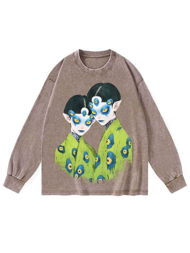 MYSTERIOUS TWIN EYES WASHED LONG-SLEEVE TSHIRT