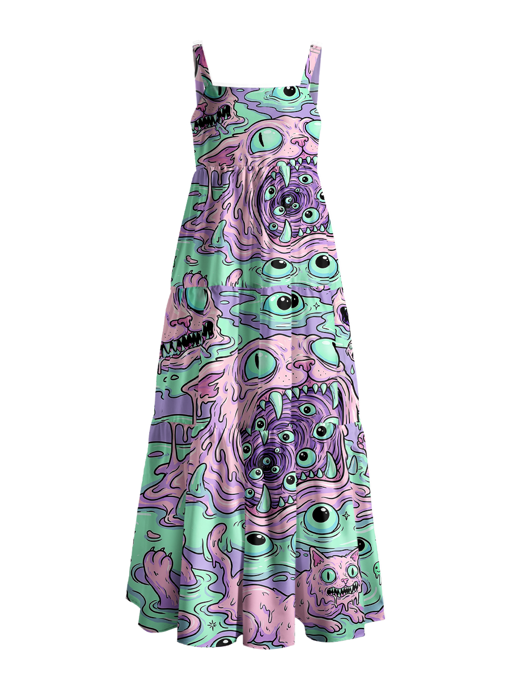 EYEBALL SLIME CAT WIDE STRAPS MAXI DRESS