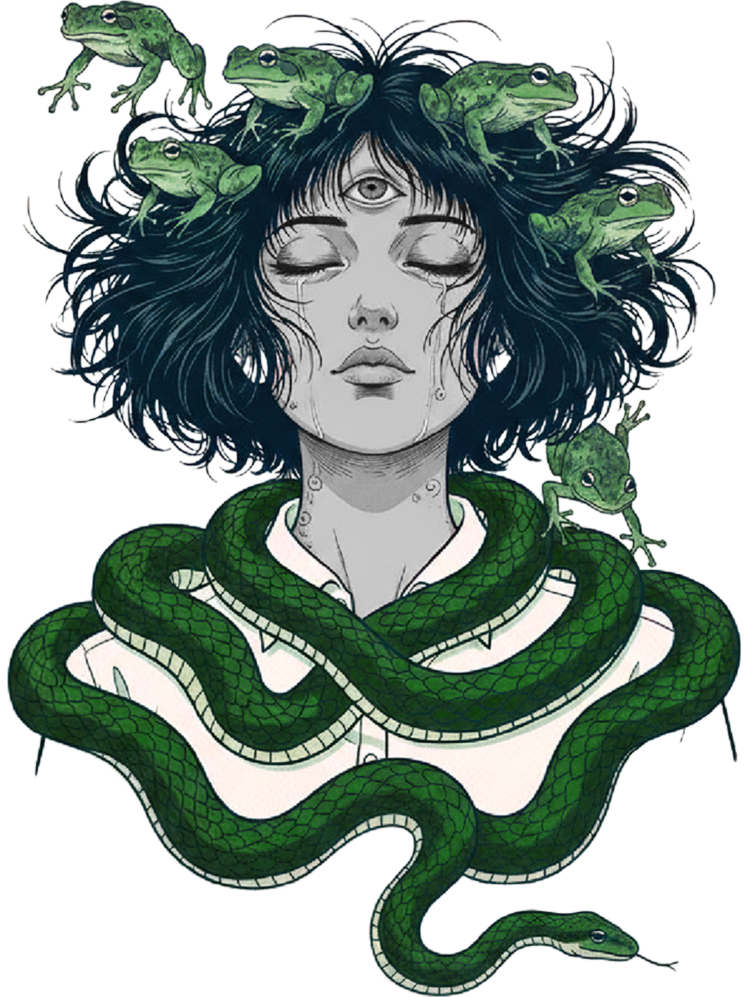 Serpent-Frog Girl Washed Tshirt