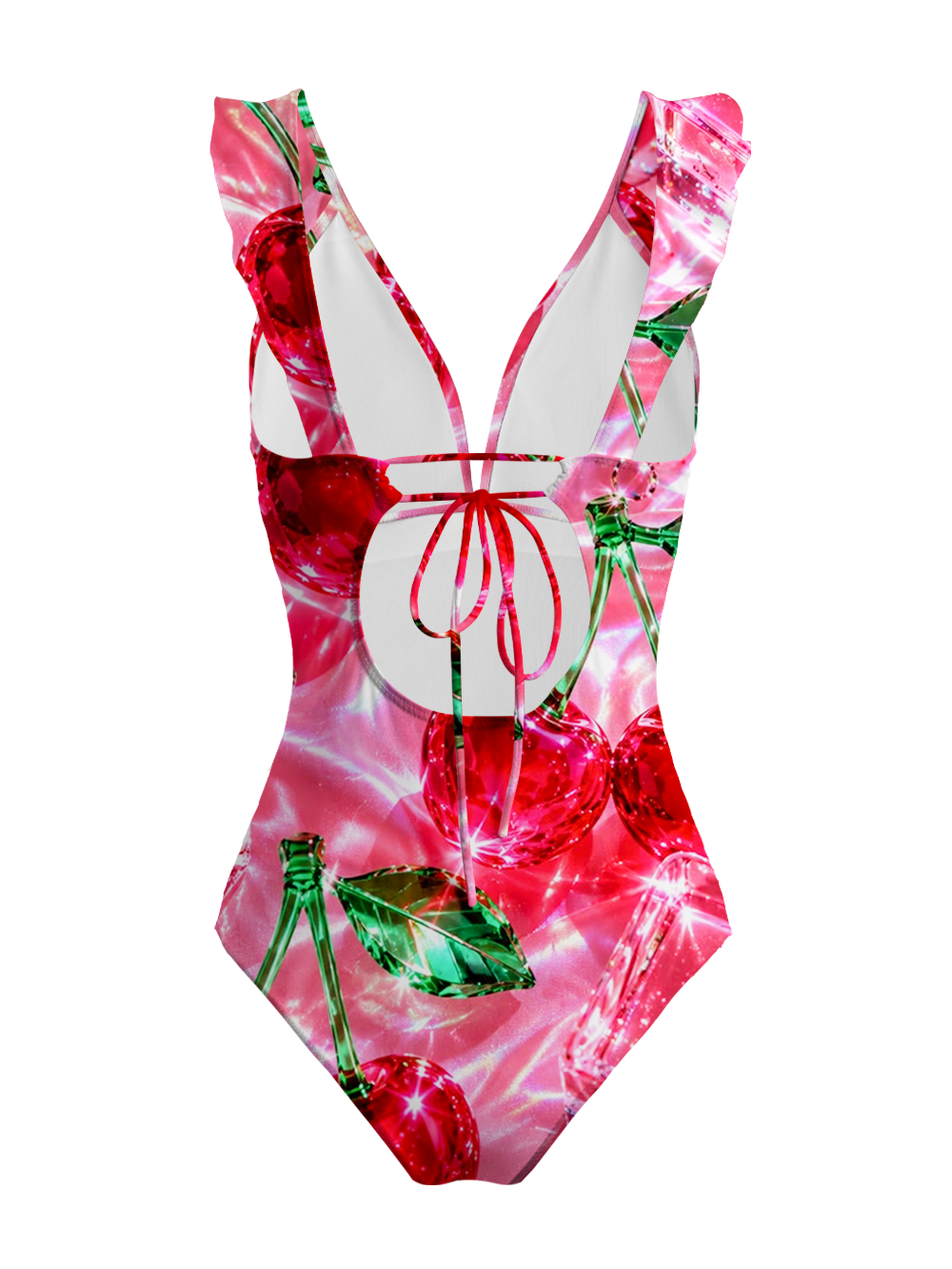 SPARKLING CHERRIES V-NECK ONE PIECE SWIMSUIT