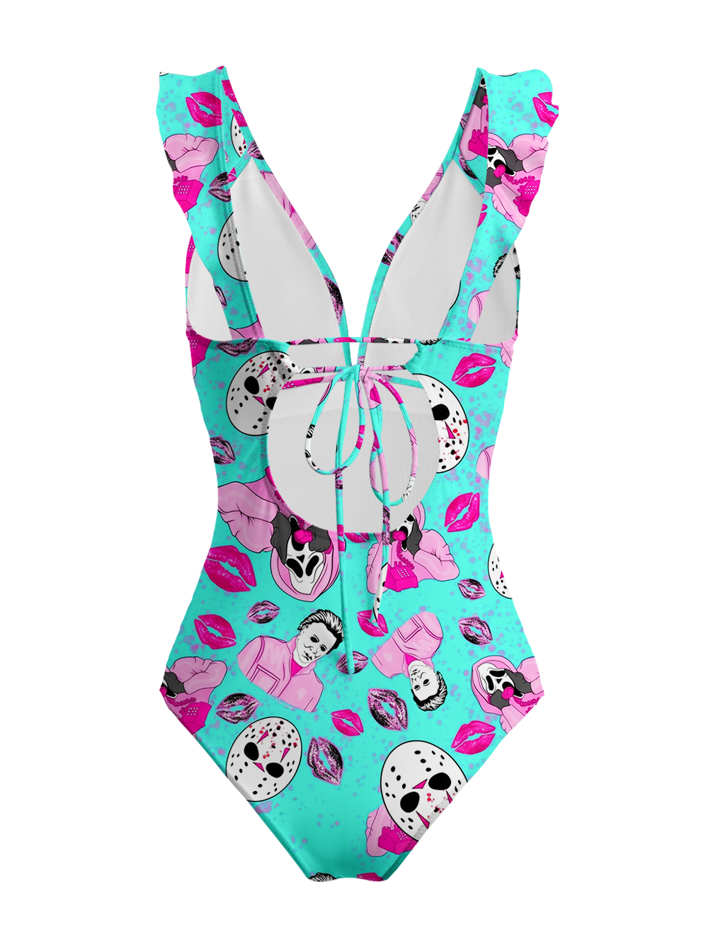 PINK HORROR ICONS V-NECK ONE PIECE SWIMSUIT
