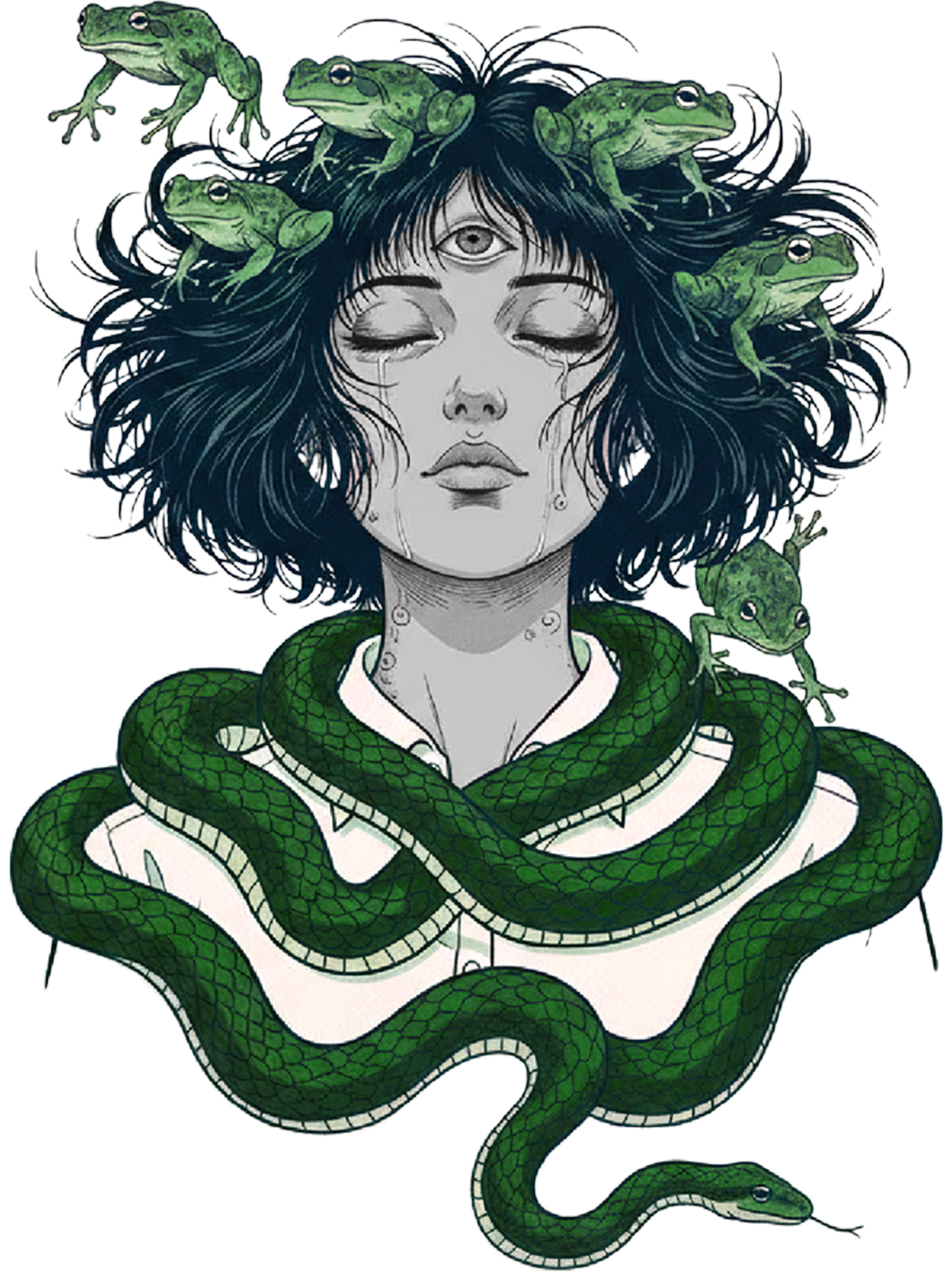 Serpent-Frog Girl Washed Tshirt