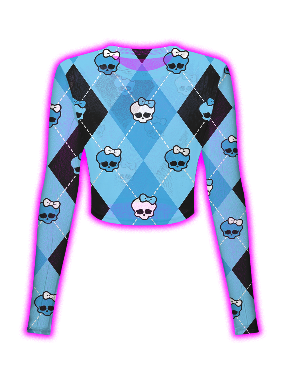 BLUE SKULL ARGYLE MESH TOP
