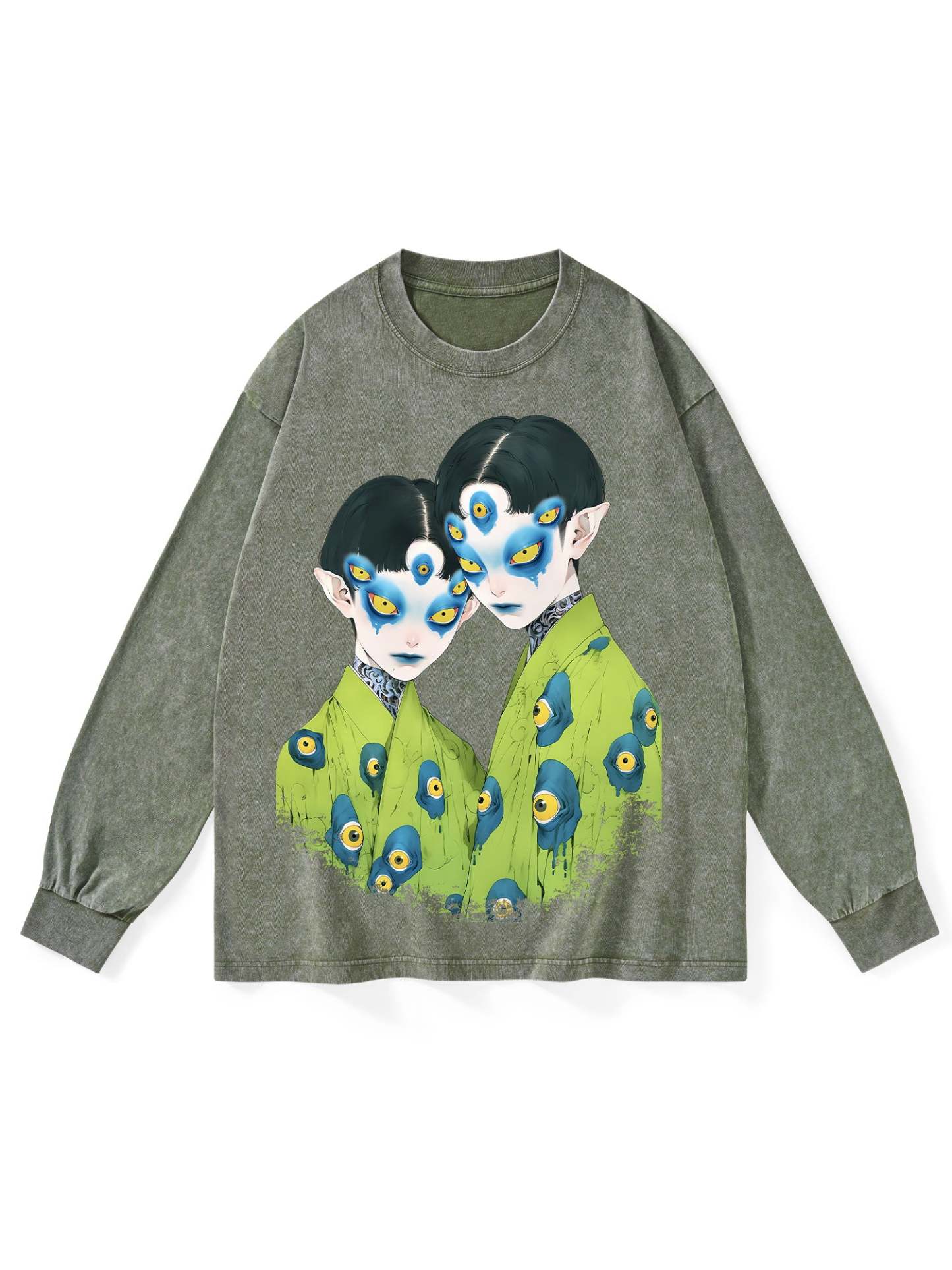 MYSTERIOUS TWIN EYES WASHED LONG-SLEEVE TSHIRT