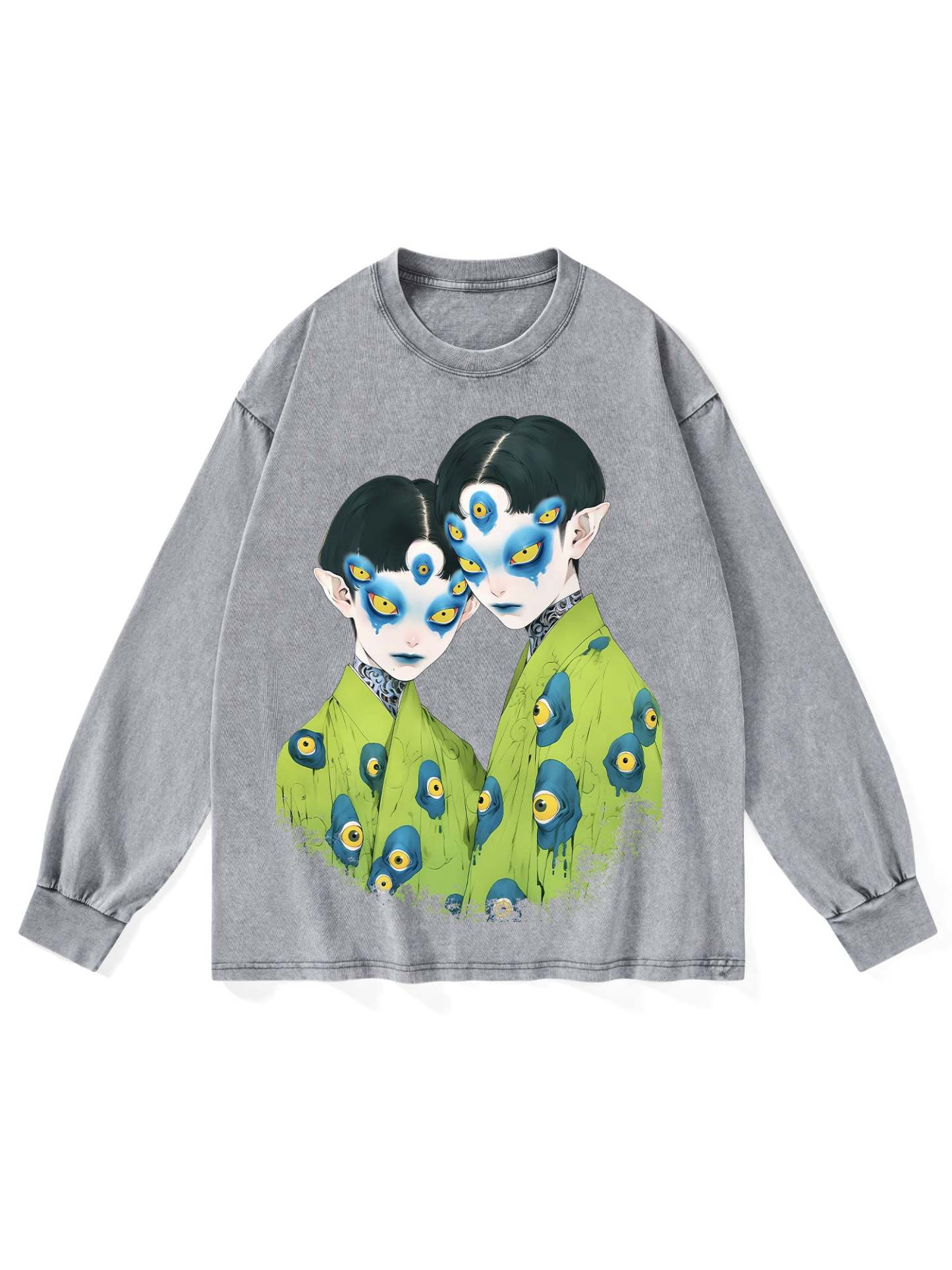 Mysterious Twin Eyes Washed Long-Sleeve Tshirt-ClassyOutlaw Sale