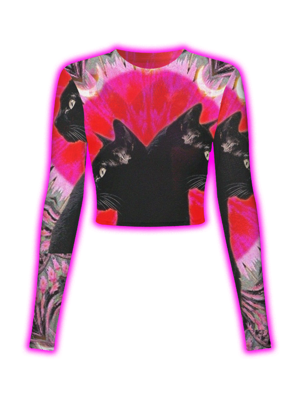 Mystic Feline Psychedelic Black Cat Mesh Top
