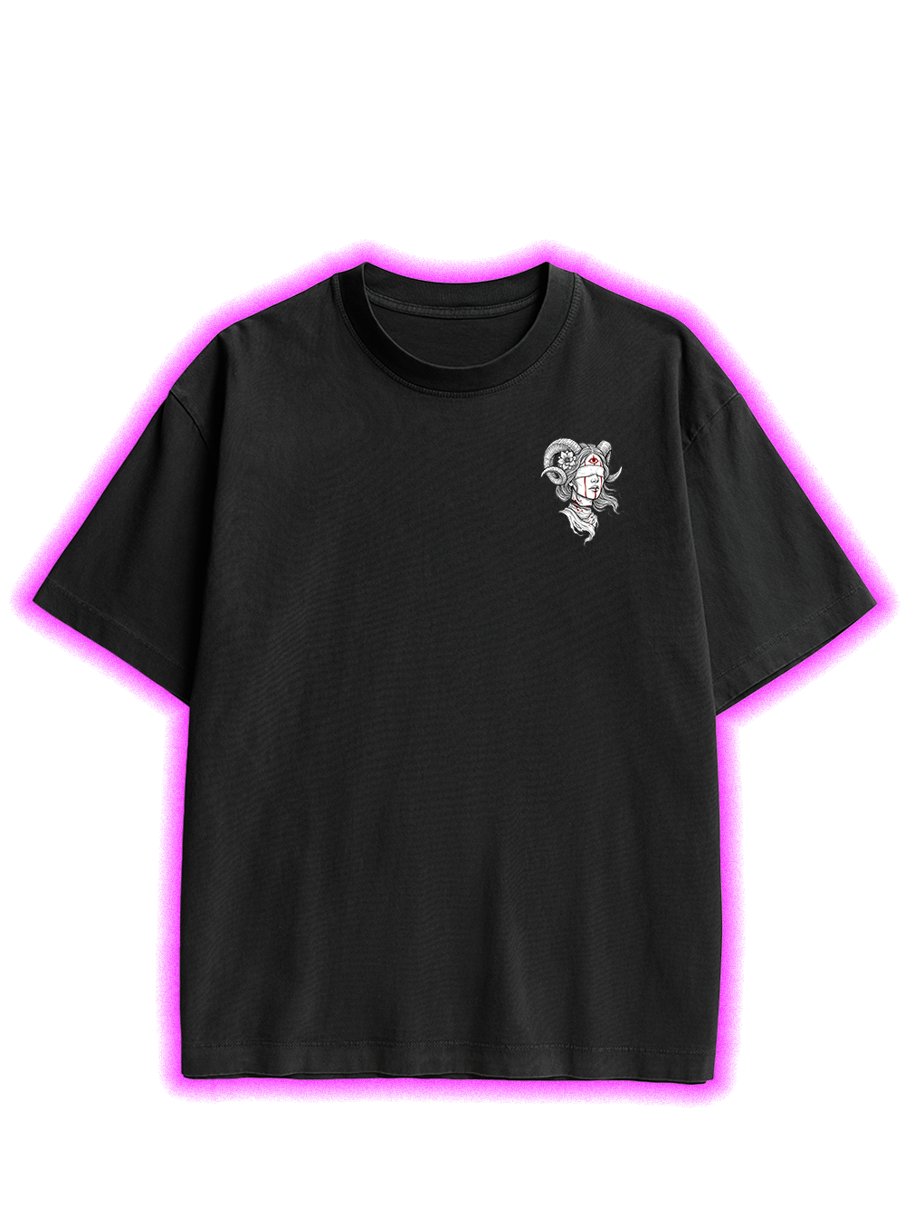 RAM HORN GIRL BLOODY NECK DOUBLE SIDED PRINT WASHED TSHIRT
