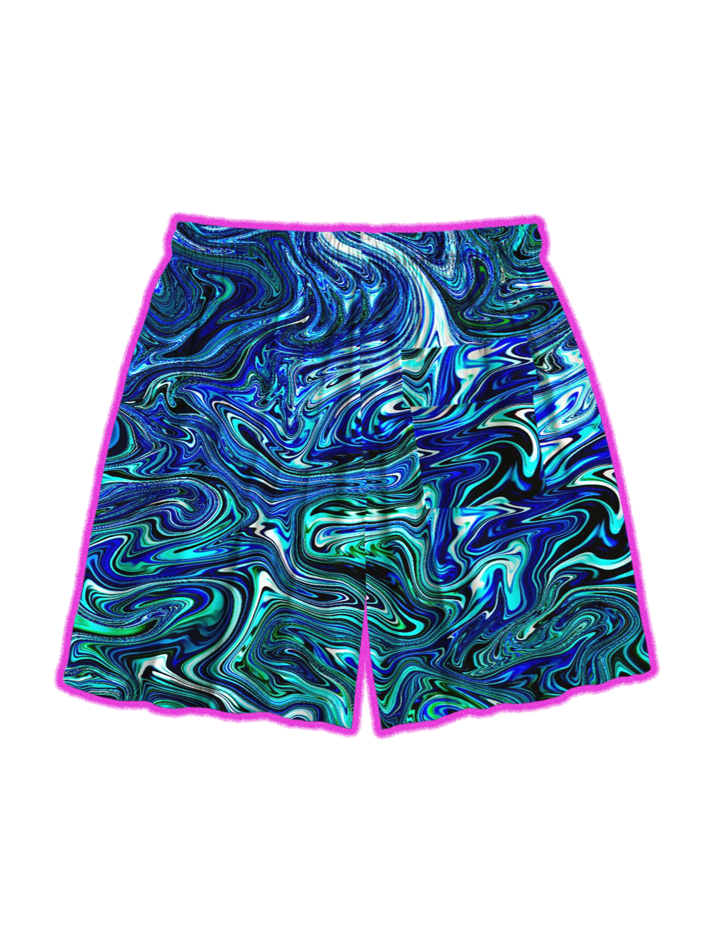 NEON BLUE LIQUID MARBLE SWIM ALL OVER PRINT SHORTS