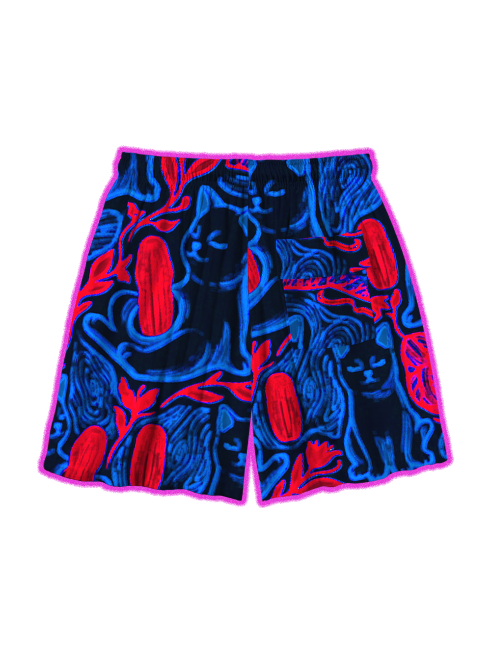 NEON CAT CACTUS ALL OVER PRINT SHORTS