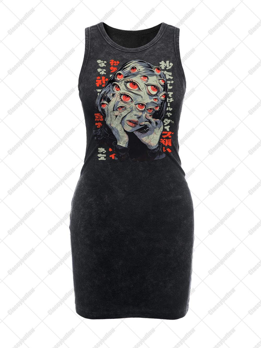 THOUSAND EYES GAZE VINTAGE BODYCON TANK DRESS