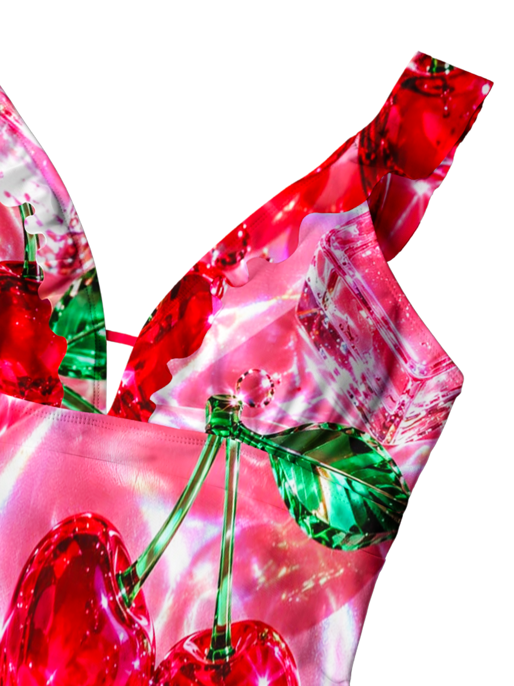 SPARKLING CHERRIES V-NECK ONE PIECE SWIMSUIT