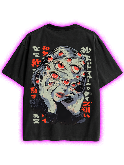 THOUSAND EYES GAZE DOUBLE SIDED PRINT WASHED TSHIRT