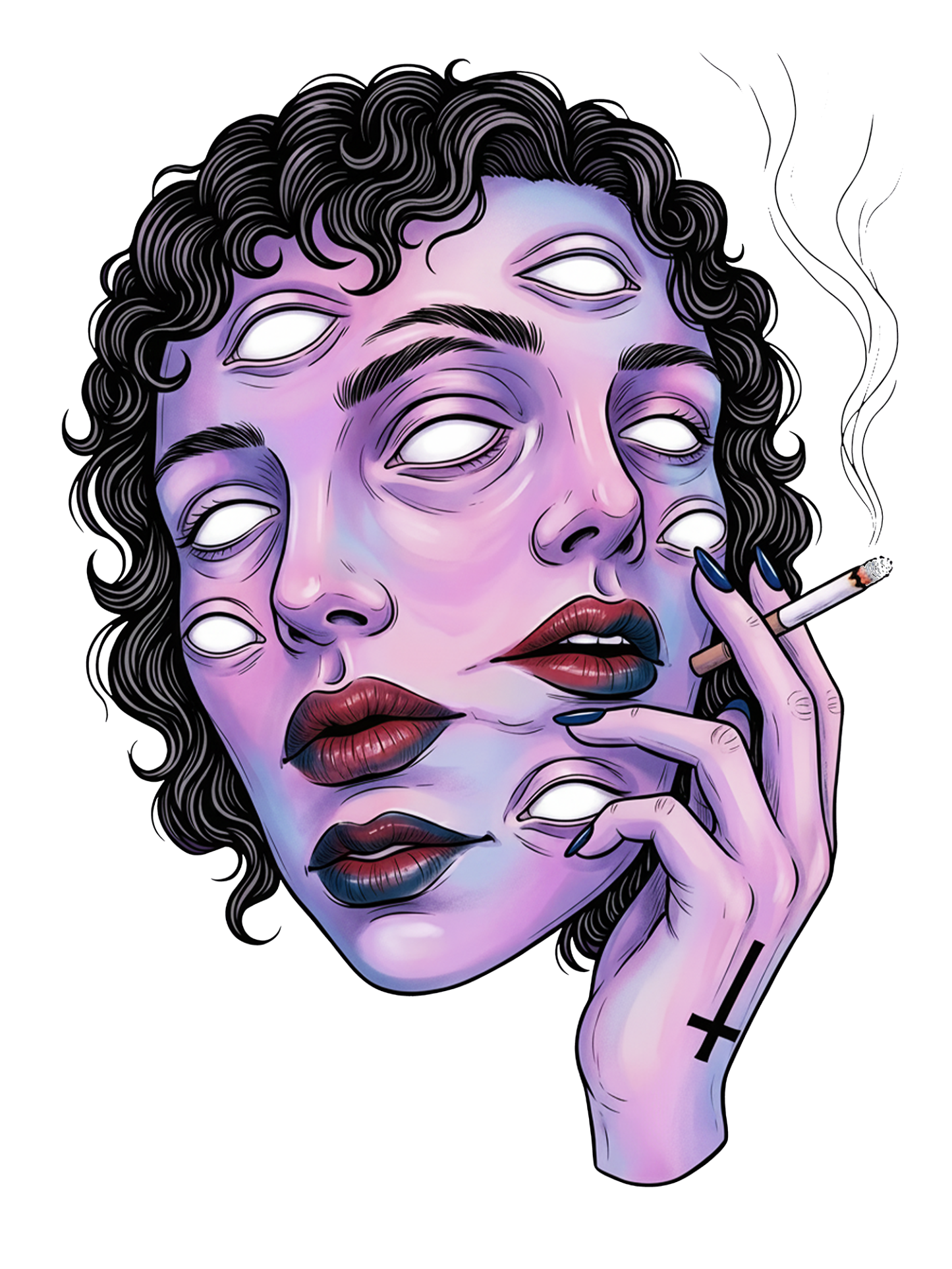 Surreal Multi-Eyed Face Washed Tshirt