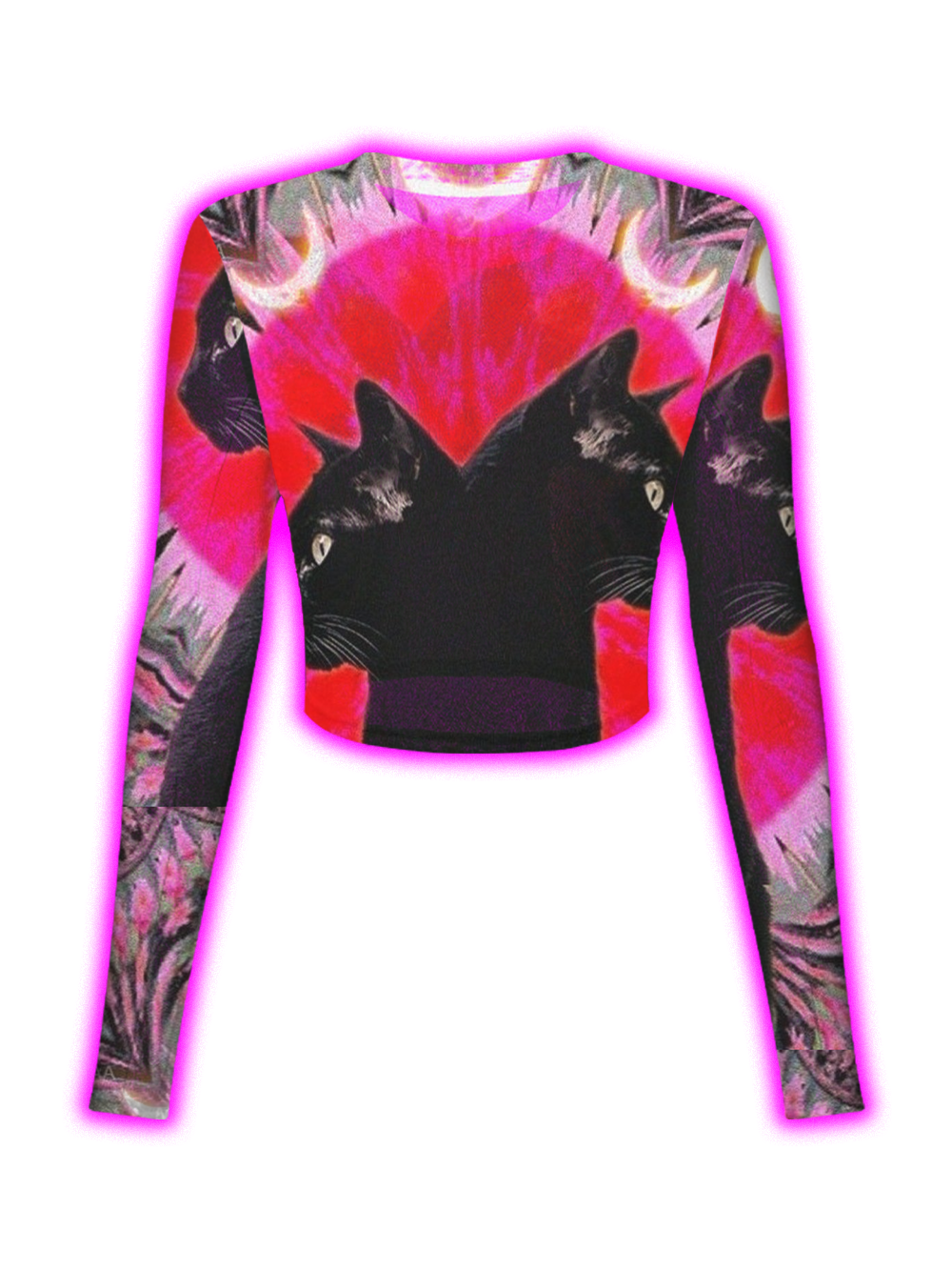 Mystic Feline Psychedelic Black Cat Mesh Top