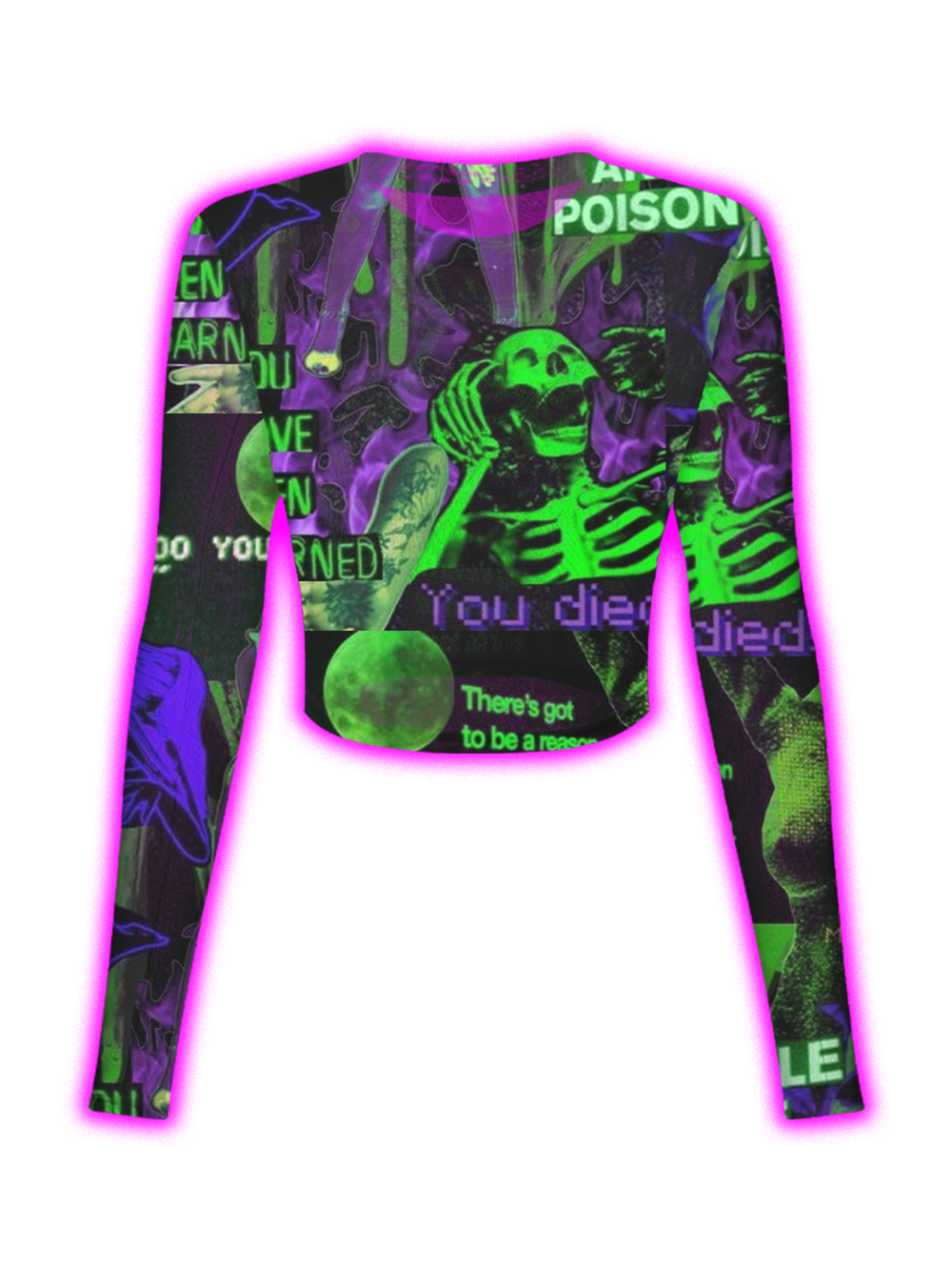 Psychedelic Purple-Green Skeleton Visuals Mesh Top