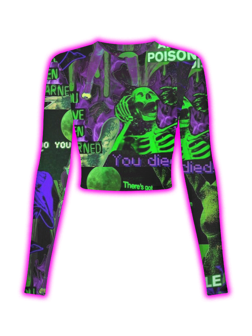 Psychedelic Purple-Green Skeleton Visuals Mesh Top