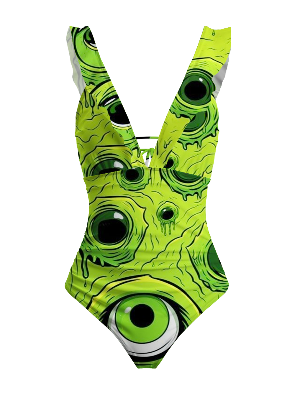 GREEN VISION V-NECK ONE PIECE SWIMSUIT