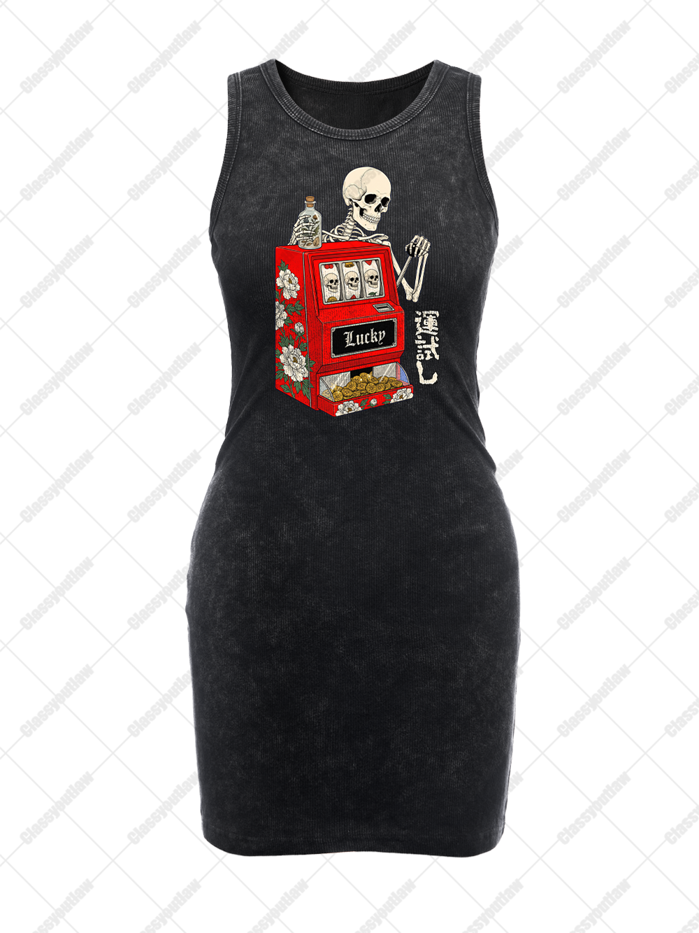 SKULL SLOT VINTAGE BODYCON TANK DRESS
