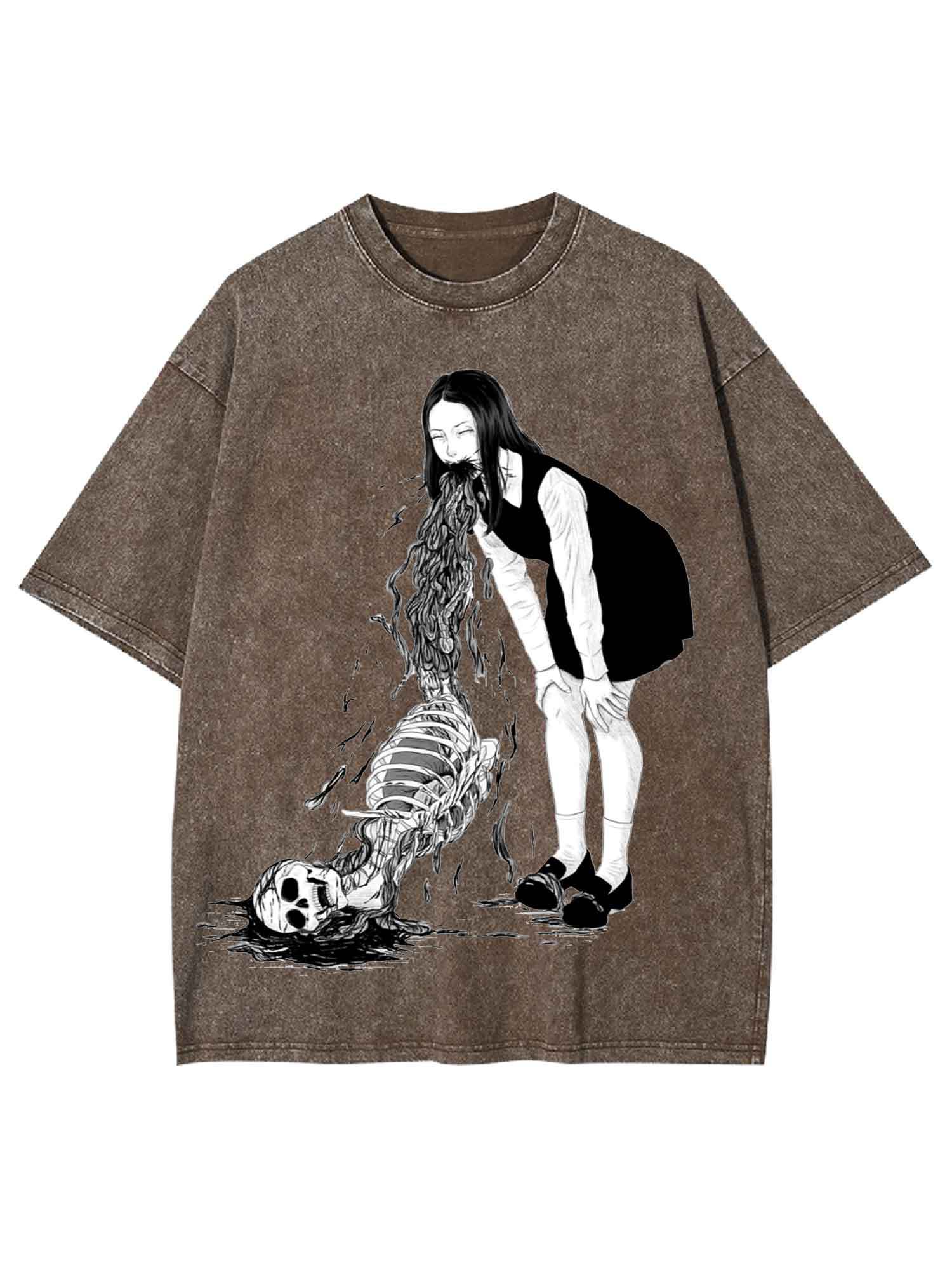 Sleleton Vomit Washed Tshirt