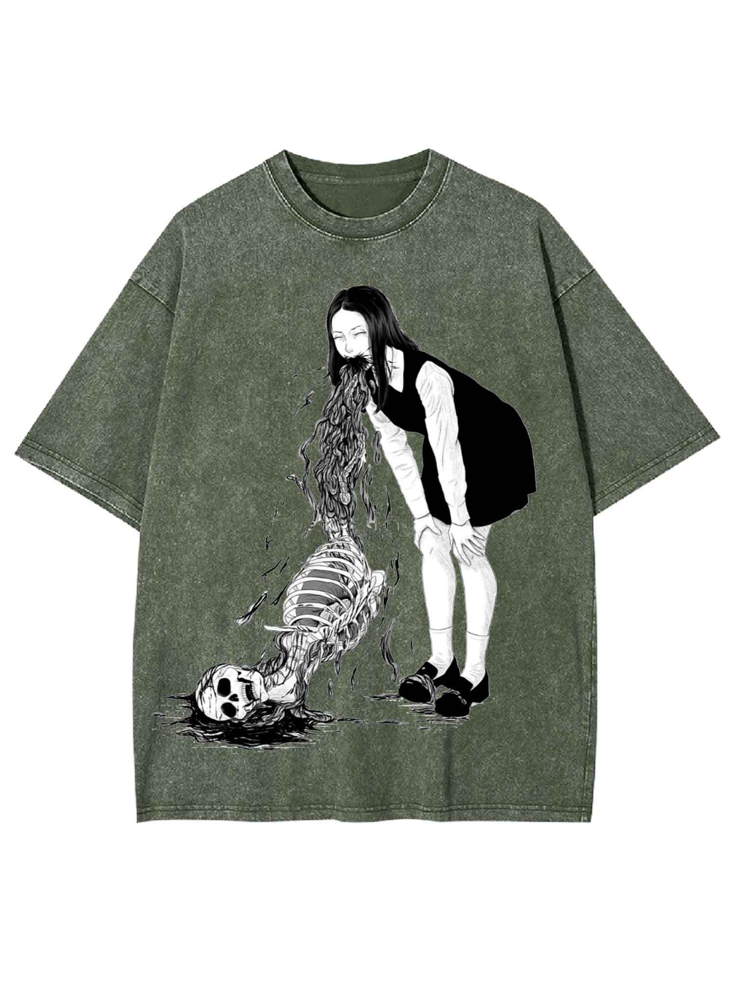 Sleleton Vomit Washed Tshirt-ClassyOutlaw Sale