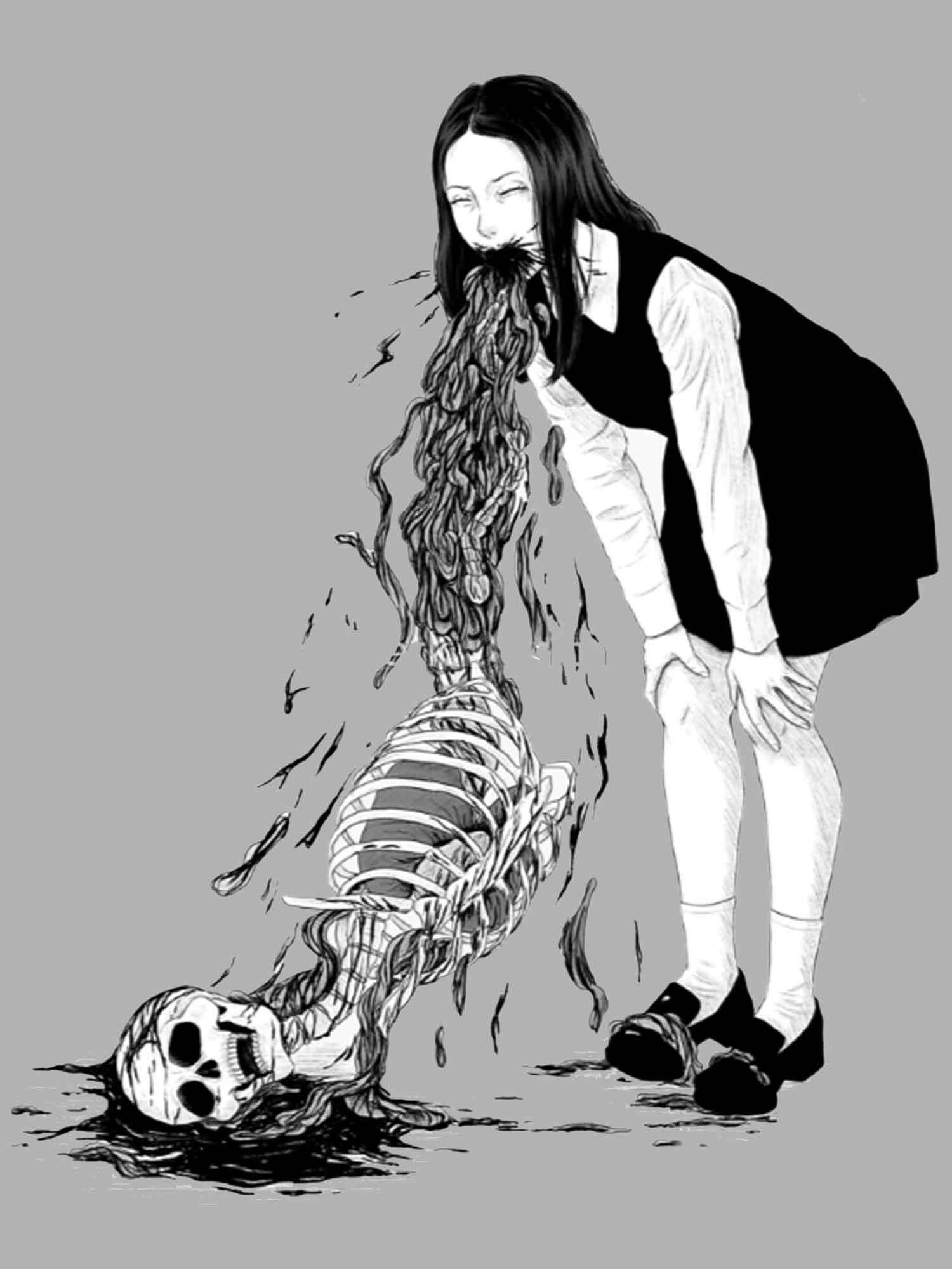 Sleleton Vomit Washed Tshirt