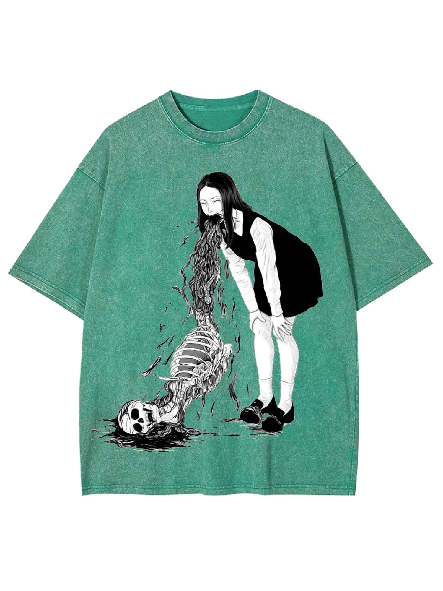 Sleleton Vomit Washed Tshirt