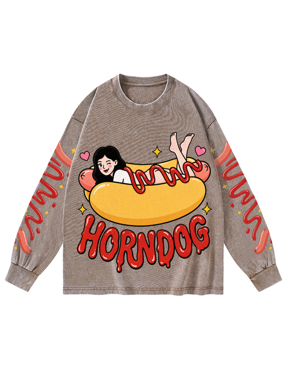 HOTDOG HORN WASHED LONG-SLEEVE GRAPHIC TSHIRT