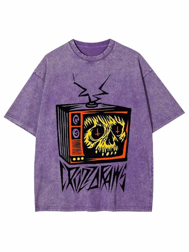 DISTORTED SKULL TV WASHED TSHIRT