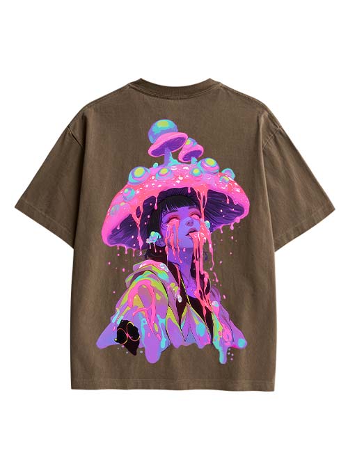Mushroom Double Sided Print Washed TShirt
