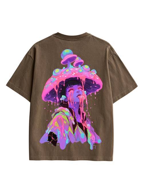 Mushroom Double Sided Print Washed TShirt