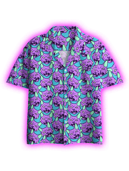 Playful Purple Goblins Button Up Pocket Shirt