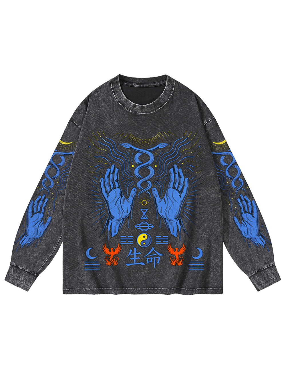 LIFE SYMBOL WASHED LONG-SLEEVE GRAPHIC TSHIRT