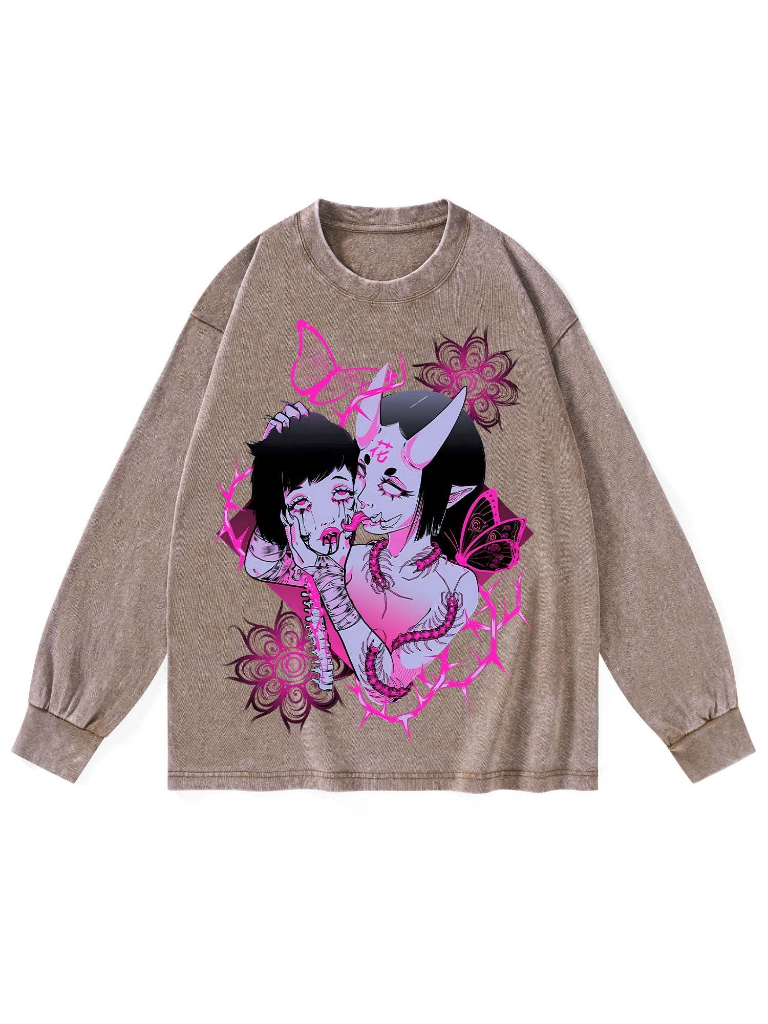 YOUNG GIRL CENTIPEDE FLOWER WASHED LONG-SLEEVE TSHIRT-ClassyOutlaw Sale