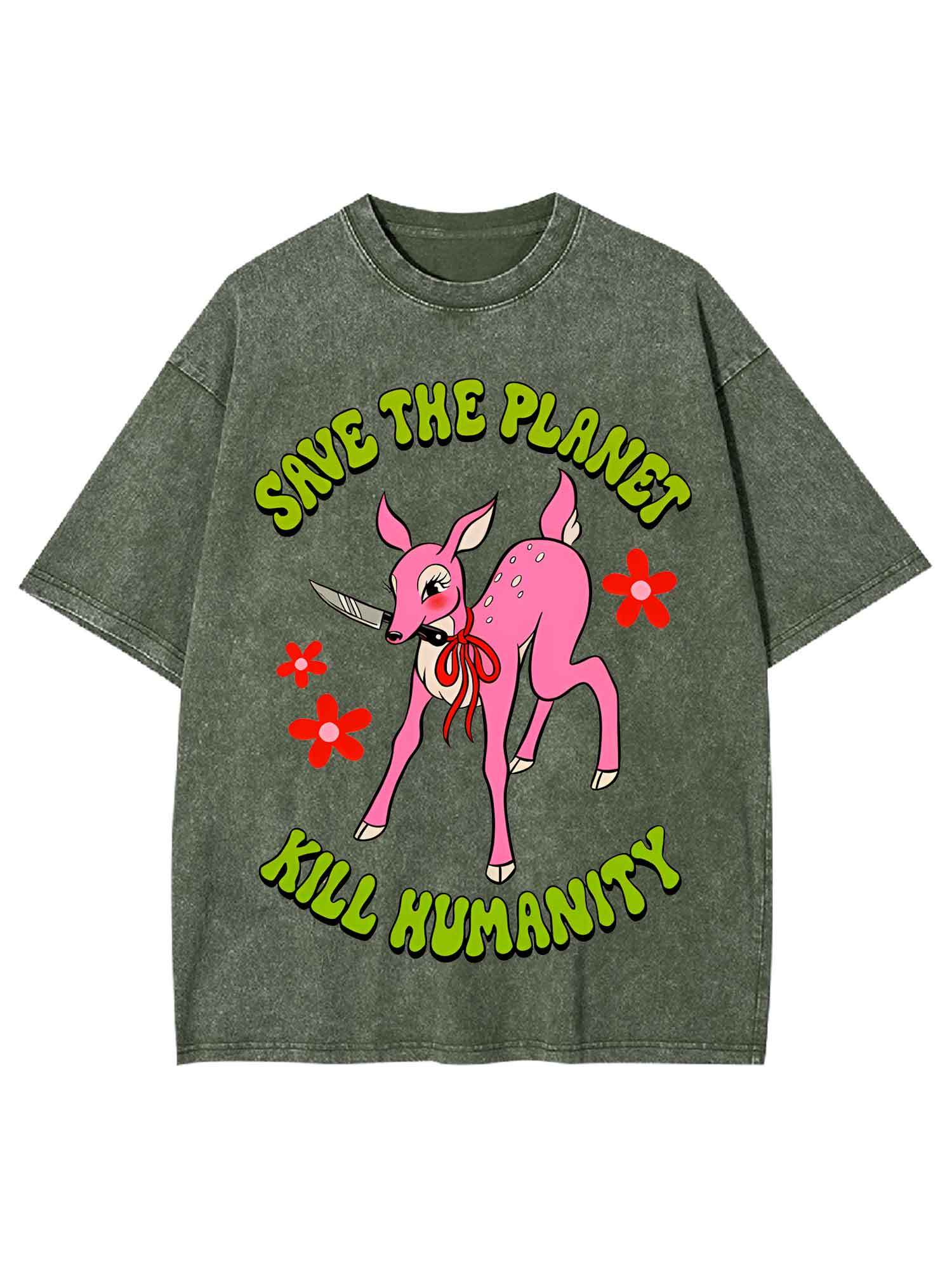 Save The Planet Kill Humanity Washed Tshirt