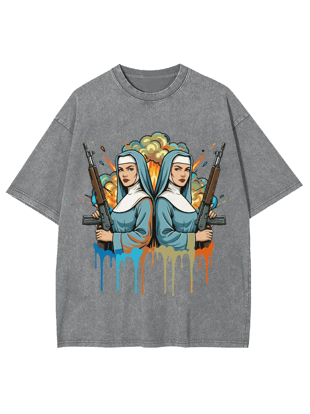 Gun-Wielding Nun Washed Tshirt