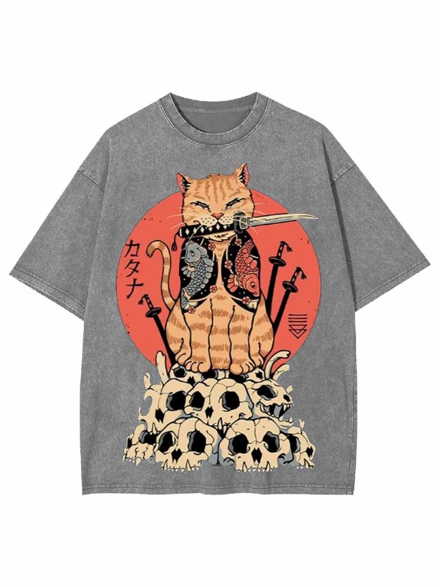 Samurai Cat Washed Tshirt