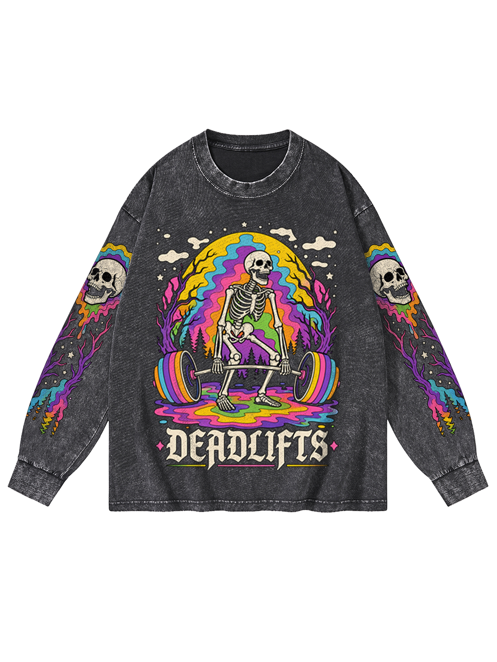 SKELETON LIFT WASHED LONG-SLEEVE GRAPHIC TSHIRT
